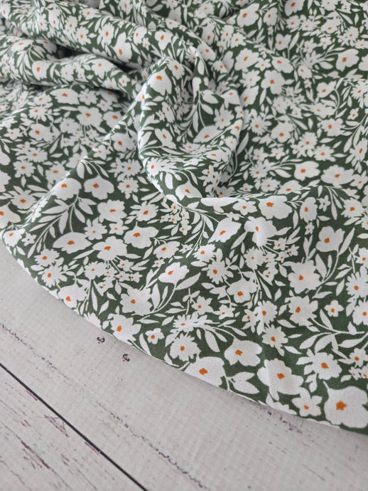 Medium Green & White Ditzy Floral Opaque Air Flow 100% Polyester {by the half yard}