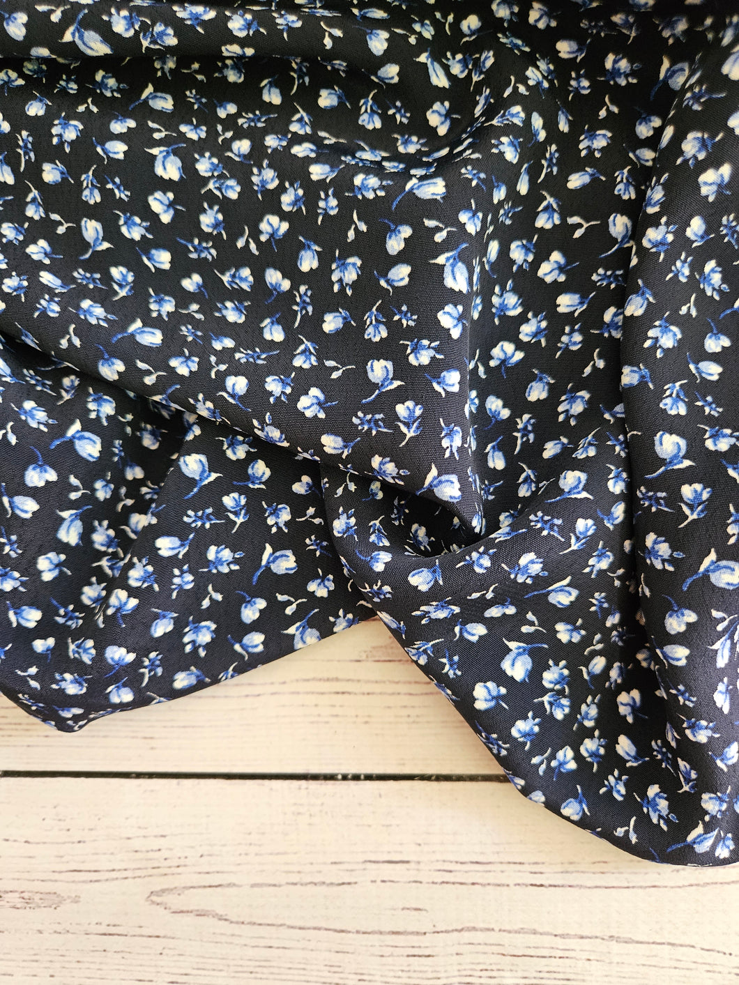 Navy Petite Floral Silky Polyester {by the half yard}