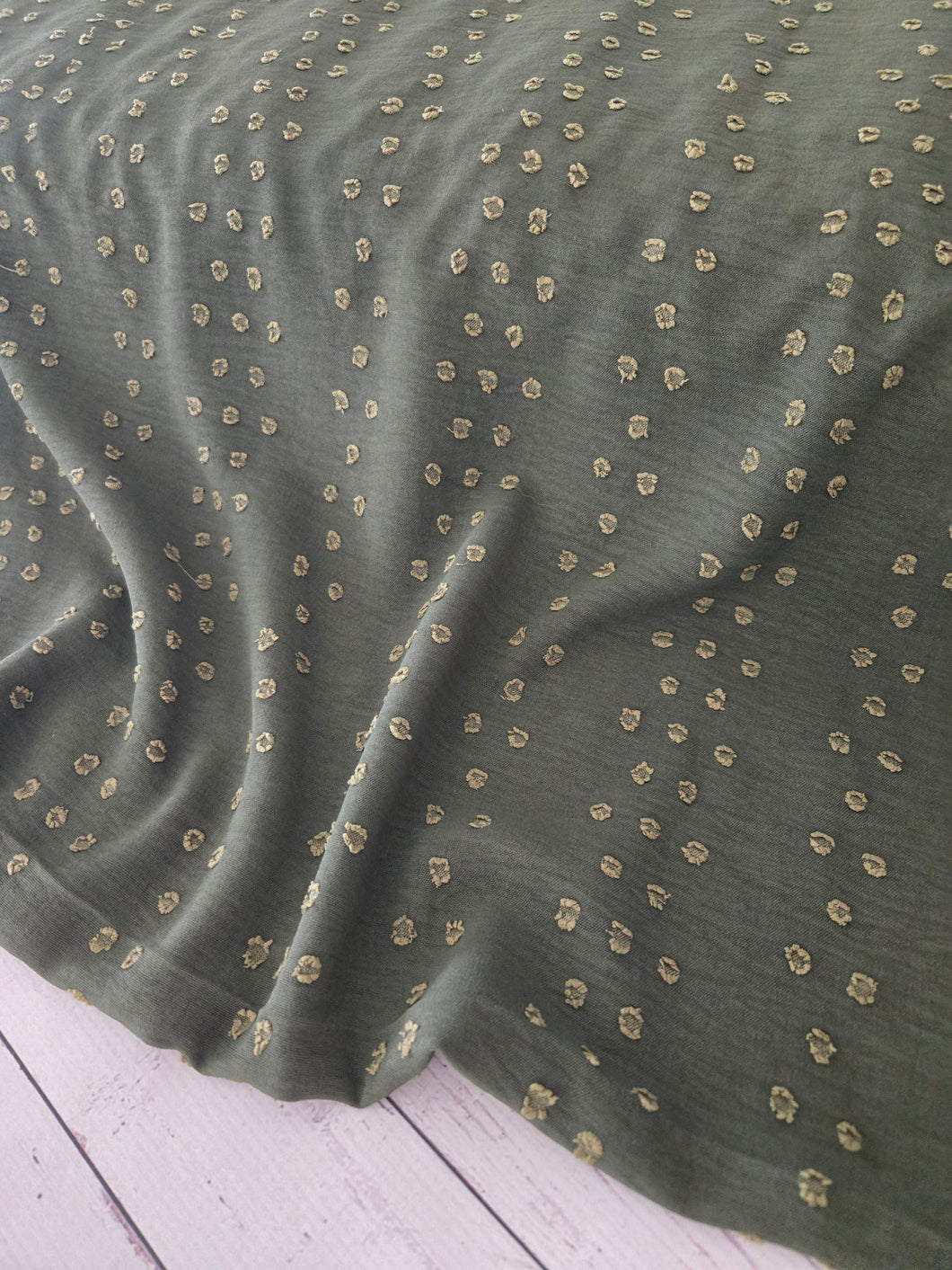 Olive Stripe Opaque Swiss Dot 100% Polyester {by the half yard}