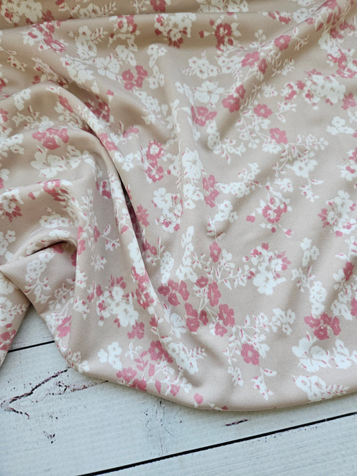 Tan, Dusty Pink & White Petite Floral DTY Knit {by the half yard}