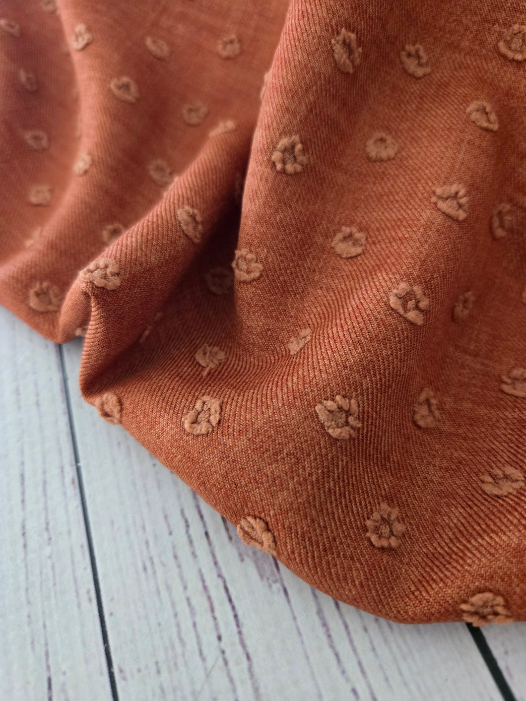 Rust Circle Dot Woven Look Opaque Swiss Dot 100% Polyester {by the half yard}