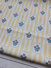 Yellow & White Stripes Floral Print Textured Knit {by the half yard}
