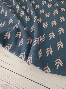 Exclusive Design- Dark Teal Symmetrical Leaf Print {by the half yard}