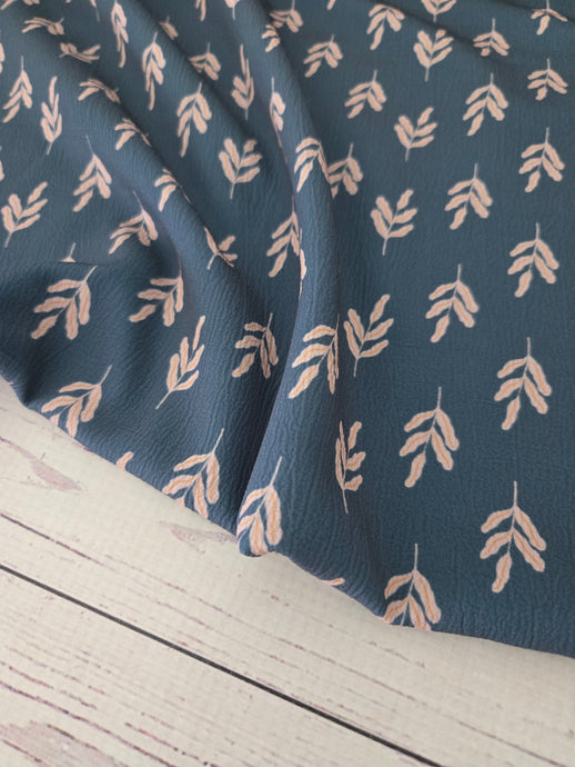 Exclusive Design- Dark Teal Symmetrical Leaf Print {by the half yard}
