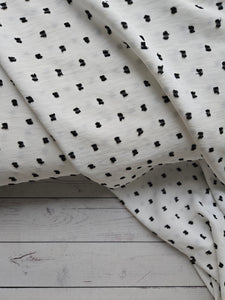 *REMNANT* 4 Yds- White & Black Opaque Swiss Dot 100% Polyester