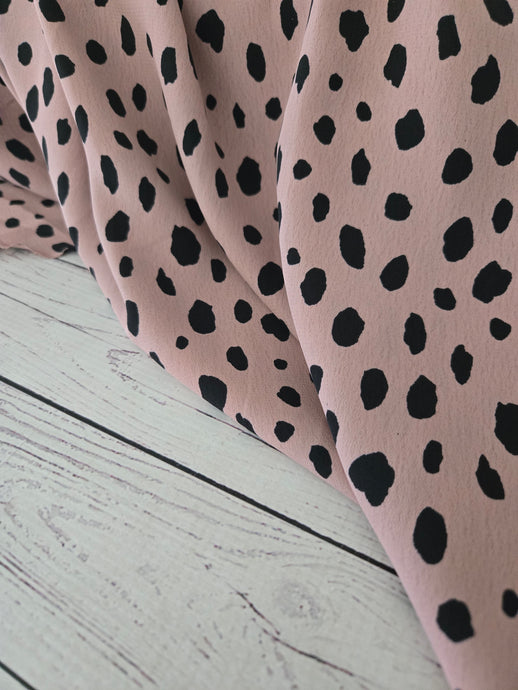 Crepe Pink & Black Spots Silky Polyester {by the half yard}