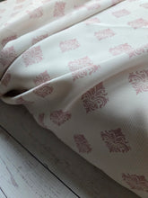 Cream & Pink Fleur-de-lis Pinstripe Poly {by the half yard}
