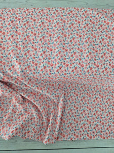 Exclusive Design- Coral Floral & Tiny Dots Opaque Swiss Dot 100% Polyester {by the half yard}