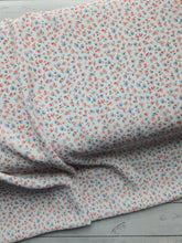 Petite Peach & Blue Floral Pinstripe Poly {by the half yard}