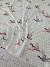 Exclusive Design- Flying Ducks Gingham Print Double Brushed Poly (DBP) Knit {by the half yard}