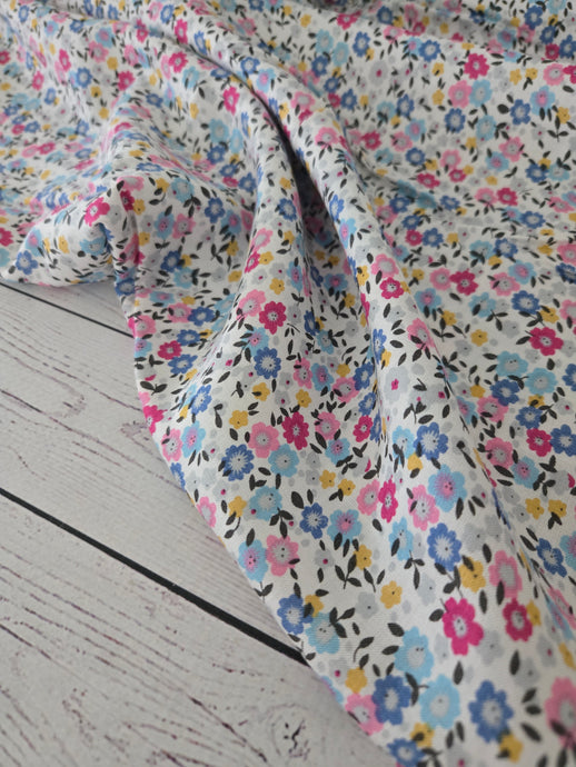 Petite Blue & Pink Floral Rayon Challis {by the half yard}