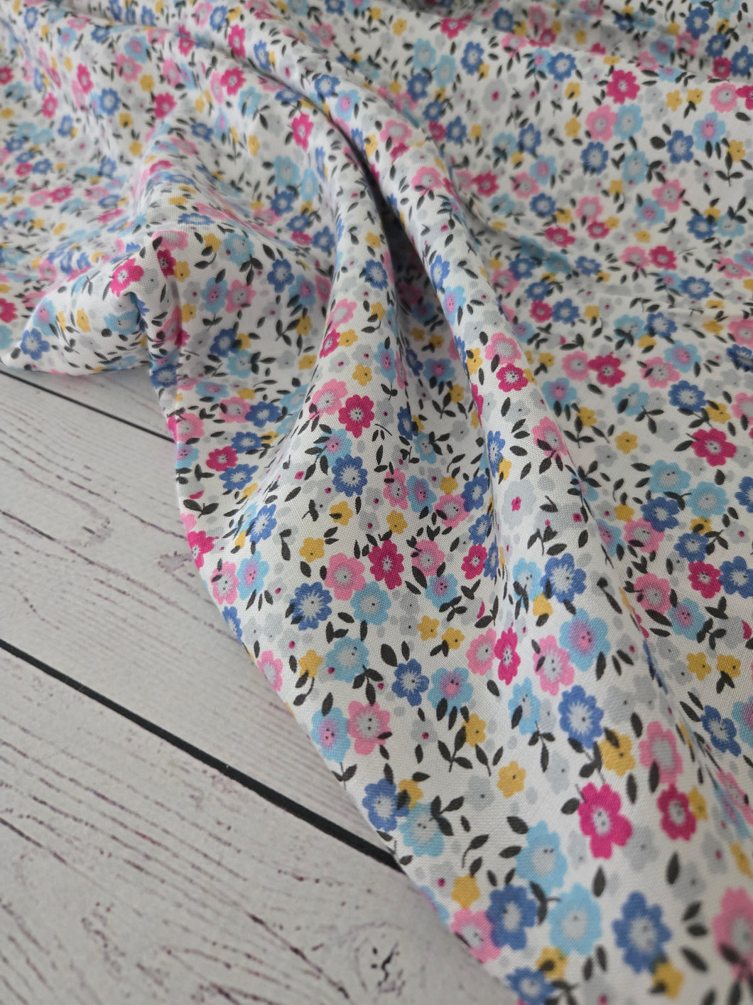 Petite Blue & Pink Floral Rayon Challis {by the half yard}