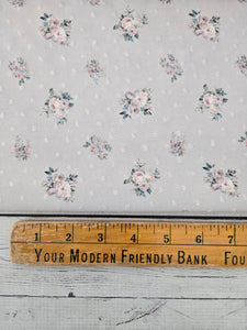 Exclusive Design- Pale Taupe Petite Floral Opaque Petite Swiss Dot 100% Polyester {by the half yard}