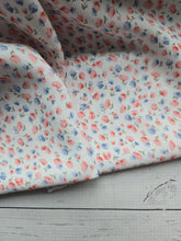 Petite Peach & Blue Floral Pinstripe Poly {by the half yard}