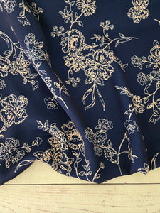 Exclusive Design- Navy & Cream Floral Outline Print {by the half yard}