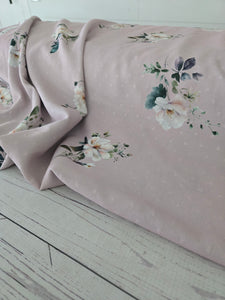 Exclusive Design- Mauve Floral Stems Opaque Petite Swiss Dot 100% Polyester {by the half yard}