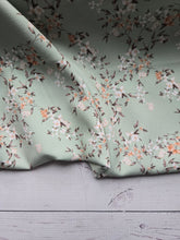 Light Green & Peach Floral Poly Slub {by the half yard}