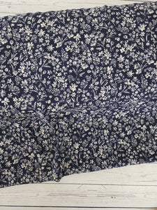 Navy & Ivory Floral Stems Silky Polyester {by the half yard}