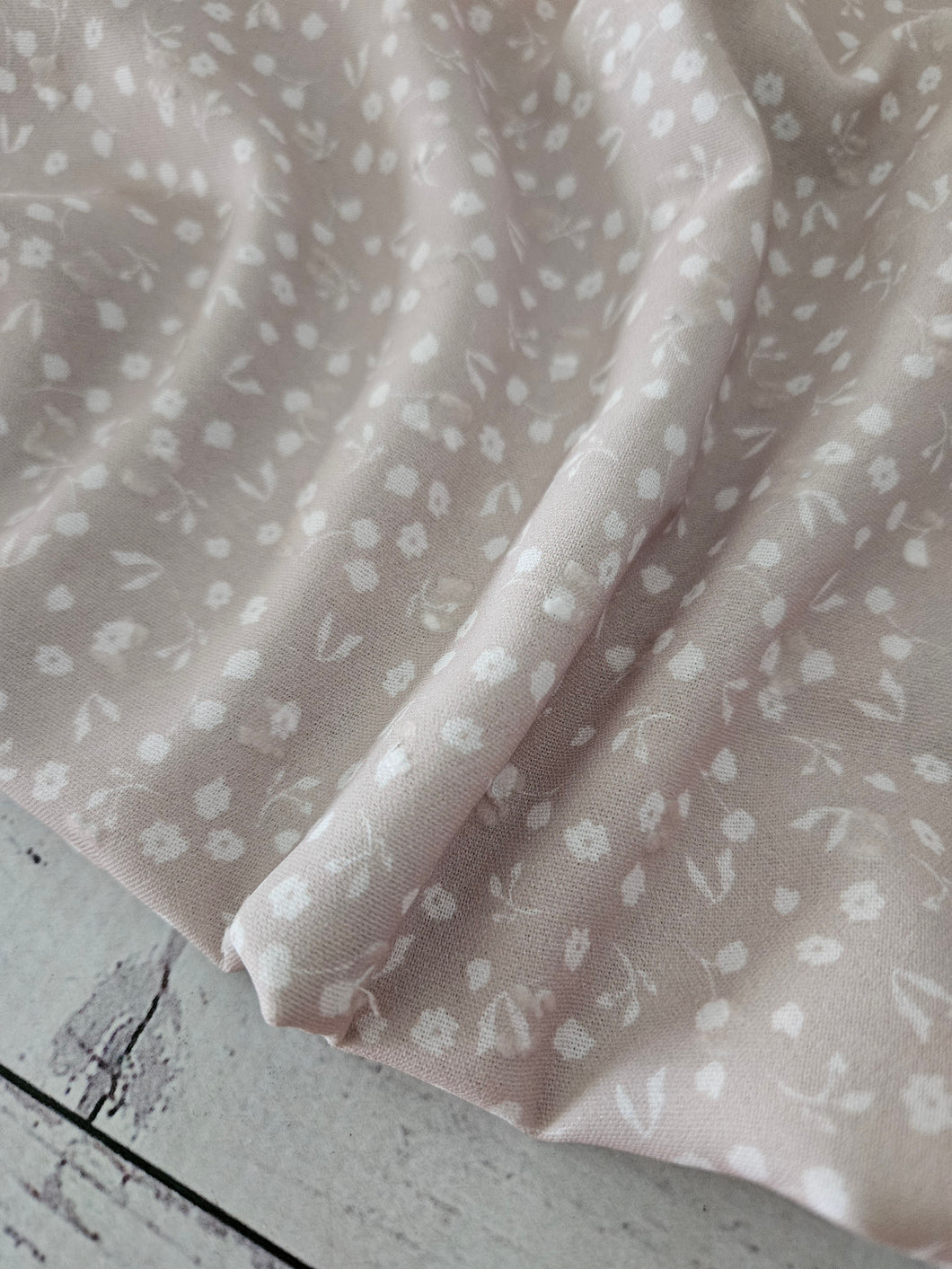 Exclusive Design- Tan & White Petite Floral Opaque Swiss Dot 100% Polyester {by the half yard}