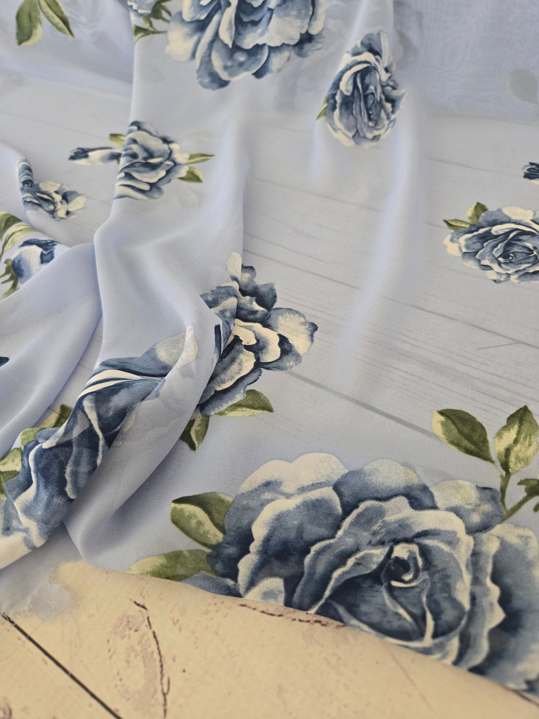 Large Blue Rose Floral Chiffon {by the half yard}