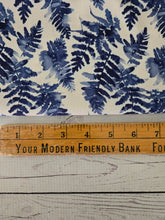 Cream & Blue Botanical Leaf Linen Look Poly {by the half yard}