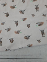 Exclusive Design- Light Tan Highland Cow Double Brushed Poly (DBP) Knit {by the half yard}