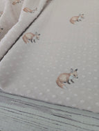 Exclusive Design- Blushy Taupe Fox Print Swiss Dot Knit {by the half yard}