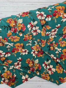 Green & Mustard Floral Print Misc. Poly {by the half yard}