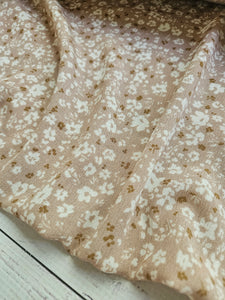 Tan Ditzy Floral Rayon Crepe {by the half yard}