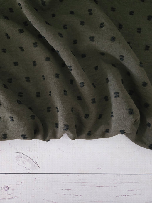 Olive Green Black Dot Opaque Swiss Dot 100% Polyester {by the half yard}