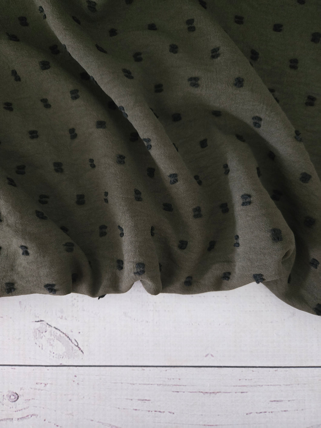 Olive Green Black Dot Opaque Swiss Dot 100% Polyester {by the half yard}