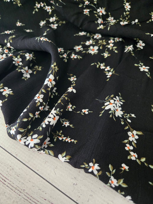 Black Viny Floral Rayon Crepe {by the half yard}