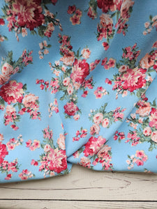 Periwinkle & Pink Floral Opaque Air Flow 100% Polyester {by the half yard}