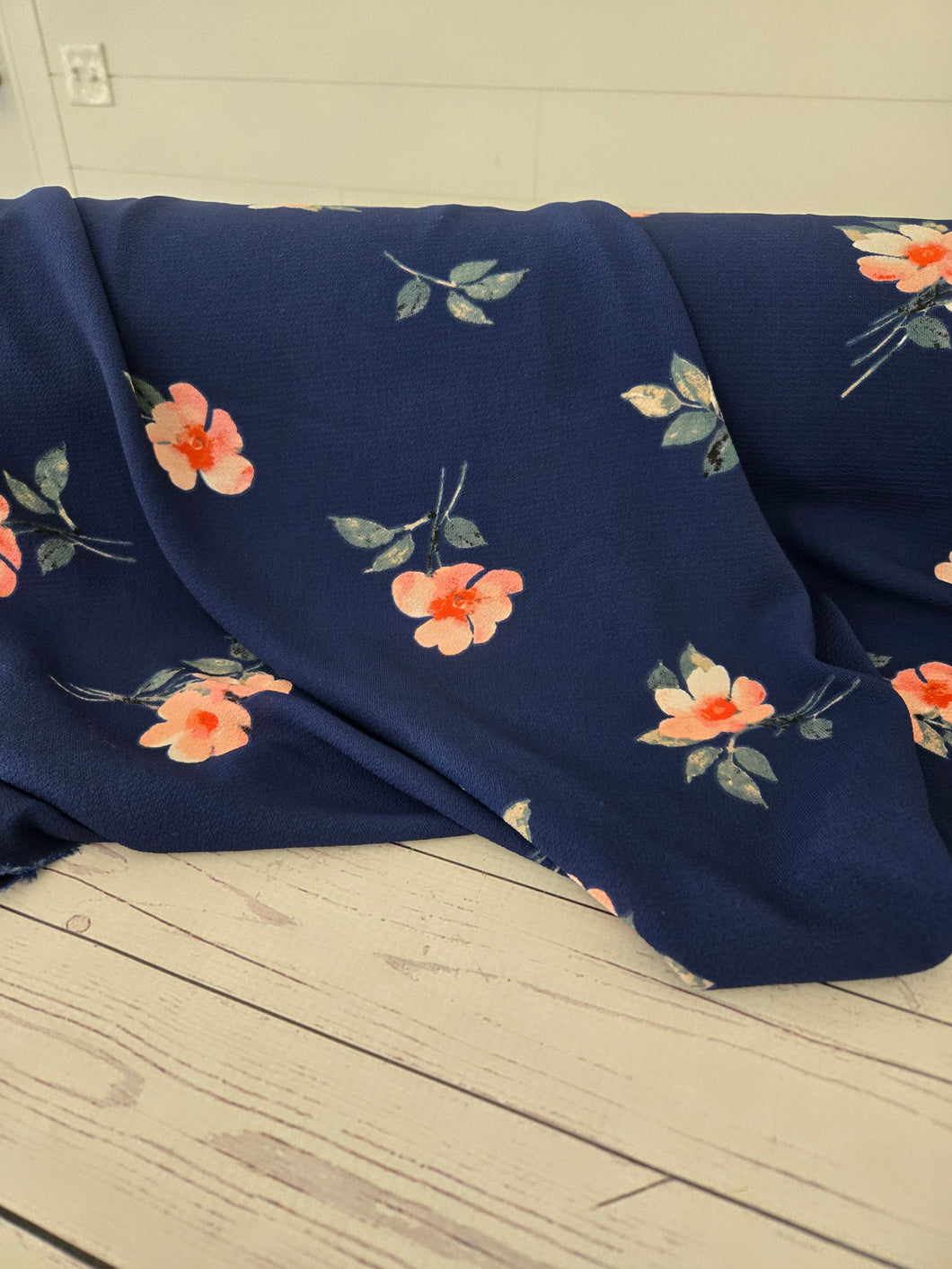 Navy Floral Bubble Crepe {by the half yard}