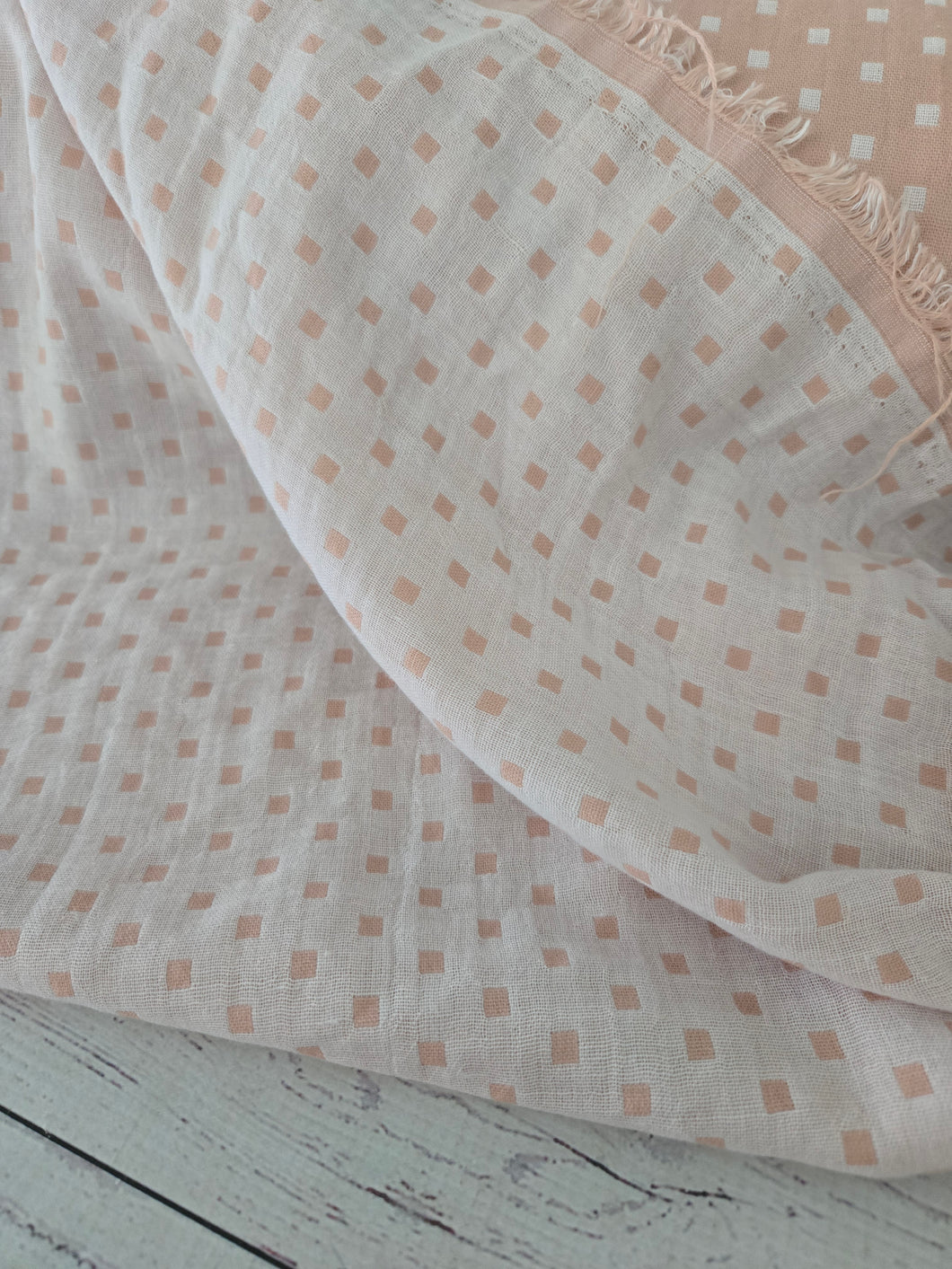 Peachy Squares Double Gauze Cotton {by the half yard}