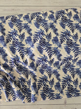 Cream & Blue Botanical Leaf Linen Look Poly {by the half yard}