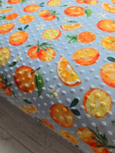 Exclusive Design- Blue Watercolor Orange Print Swiss Dot Knit {by the half yard}