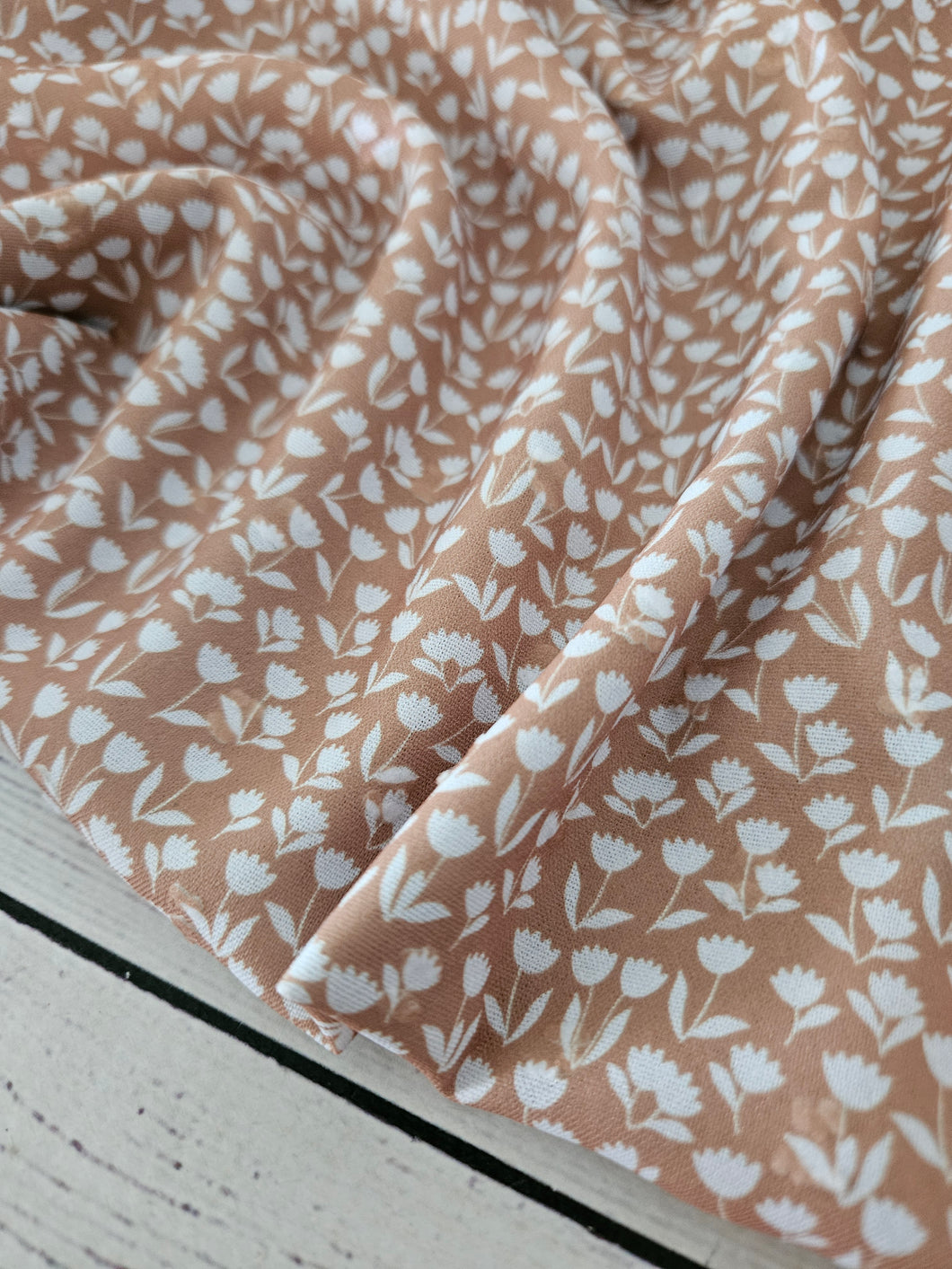 Exclusive Design- Caramel & White Petite Floral Stems Opaque Swiss Dot 100% Polyester {by the half yard}