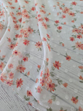 White & Coral Petite Floral Swiss Dot Chiffon {by the yard}