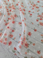White & Coral Petite Floral Swiss Dot Chiffon {by the yard}