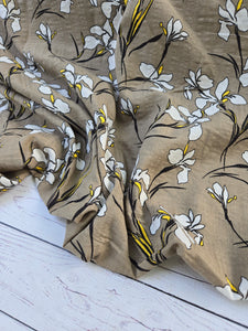 Tan Floral Stem Print Cotton Gauze {by the half yard}