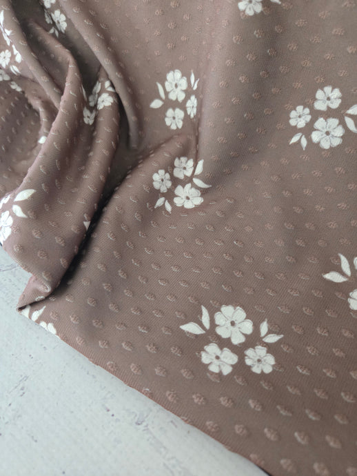 Brown & Cream Floral Print Swiss Dot Knit {by the half yard}