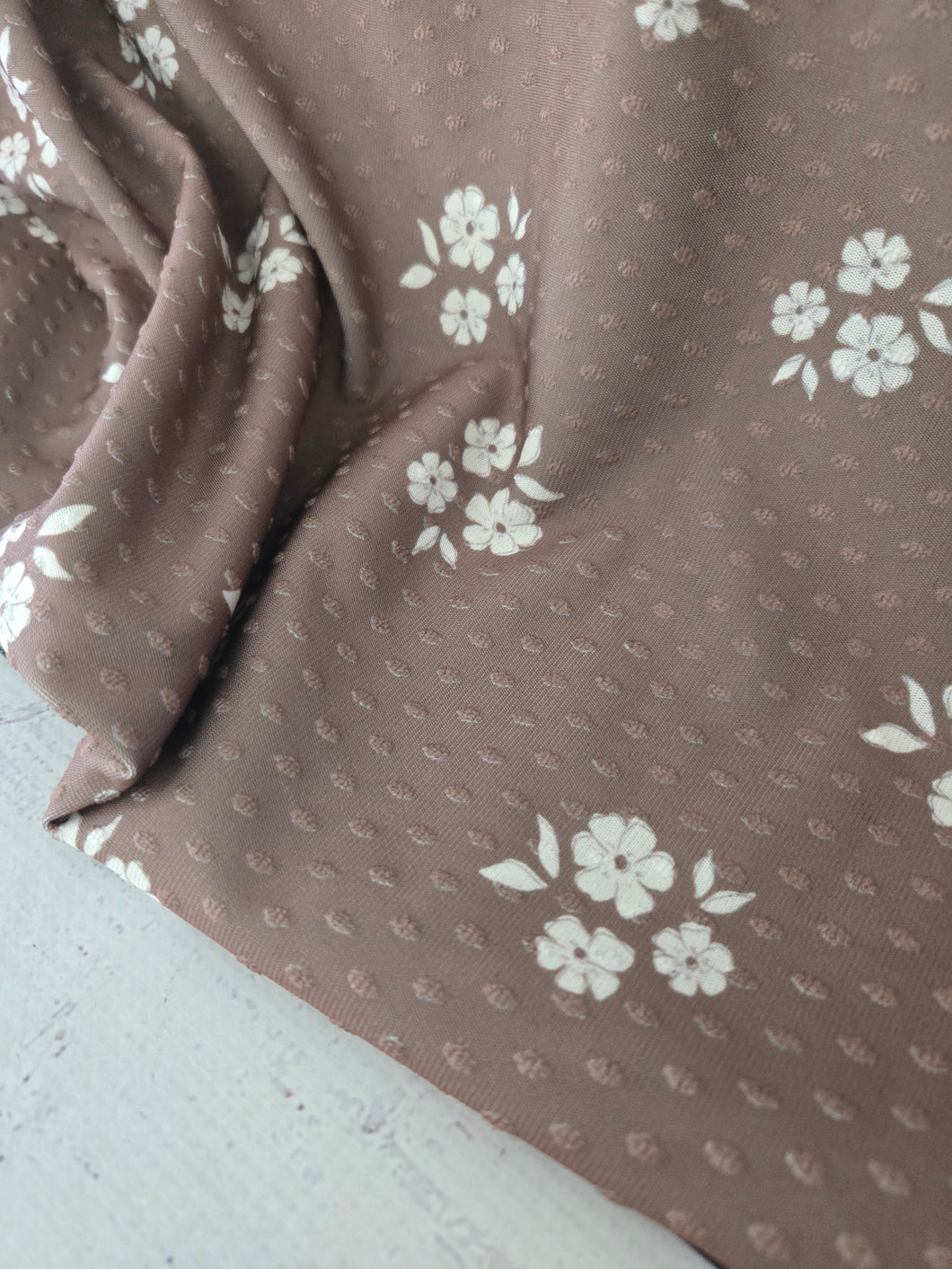 Brown & Cream Floral Print Swiss Dot Knit {by the half yard}
