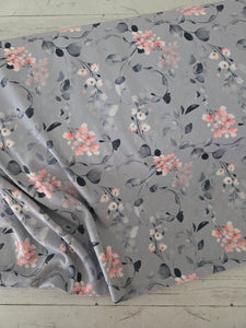 Gray & Pink Floral Opaque Petite Swiss Dot 100% Polyester {by the half yard}