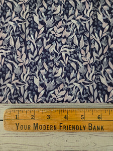 Navy, Taupe and Dusty Blue Botanical Print {by the half yard}