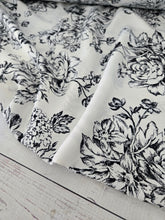 Ivory & Black Floral Silky Polyester {by the half yard}