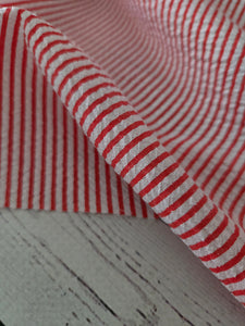 Red & White Seersucker Stripes Poly Cotton {by the half yard}