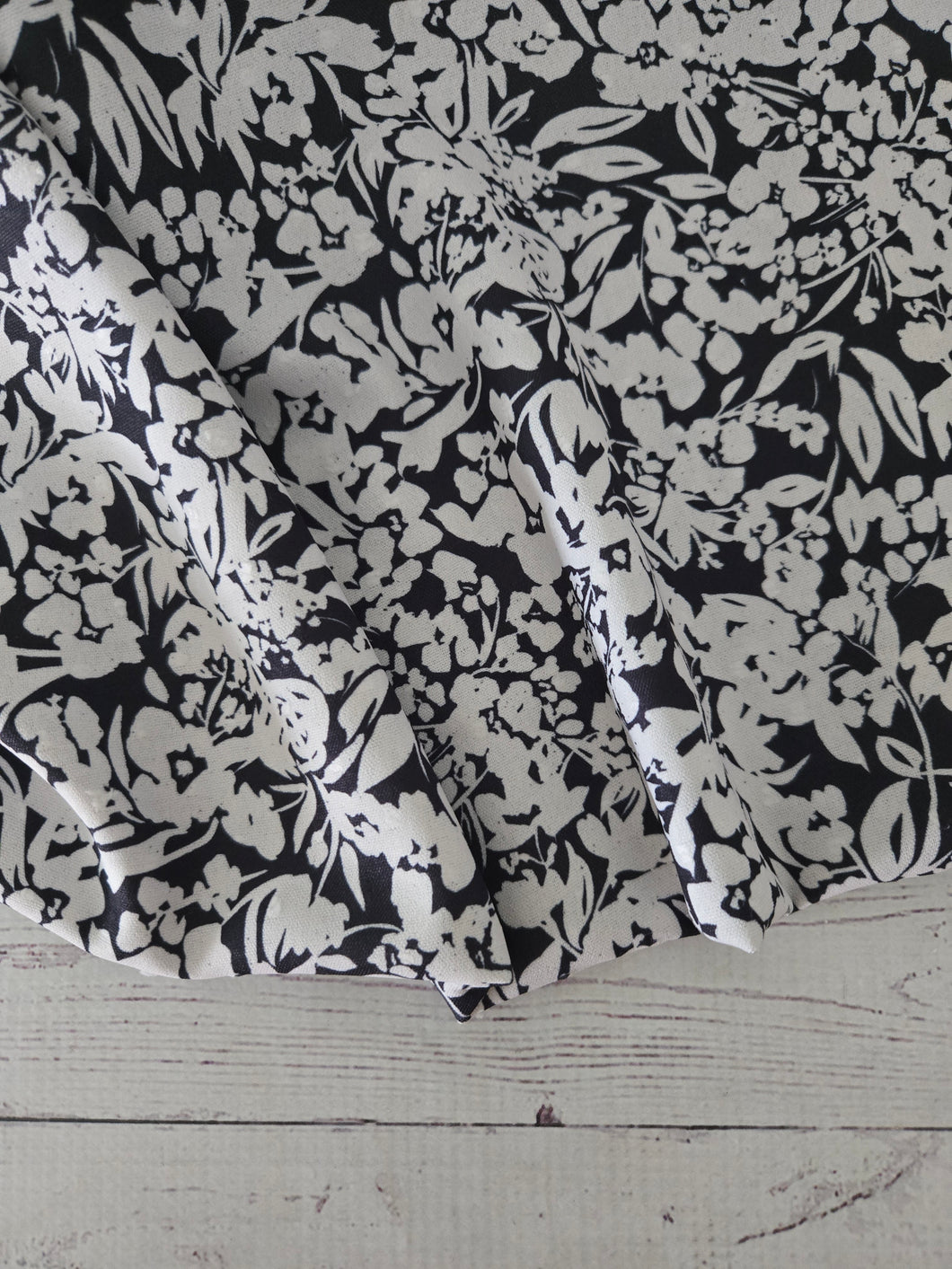 Black & Ivory Floral Opaque Petite Swiss Dot 100% Polyester {by the half yard}