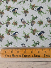 Wintry Chickadee Print Swiss Dot Knit {by the half yard}