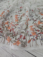 White Wildflower Floral Border Swiss Dot Chiffon {by the yard}